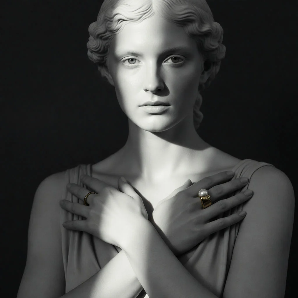 Virtuelle Produktfotografie Goldene Halskette mit dramatischem Licht und Schatten