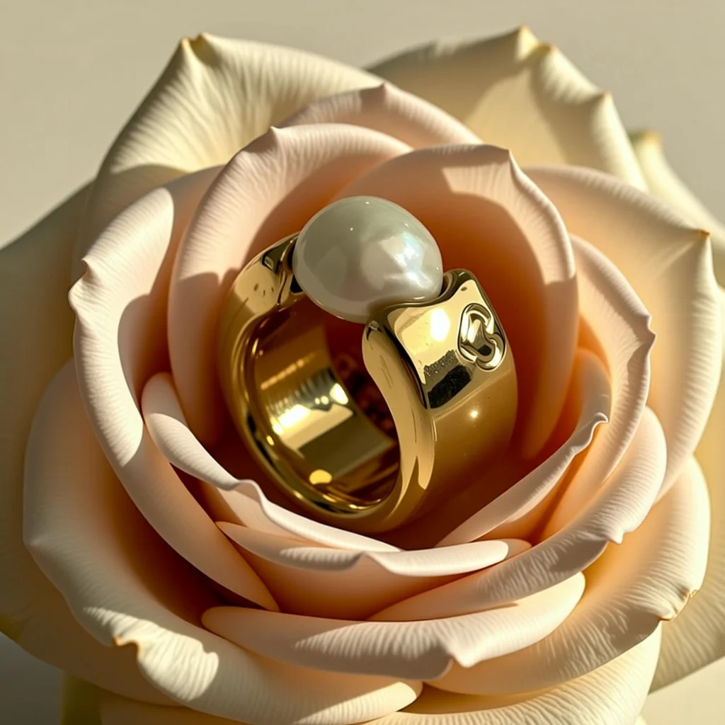 Virtuelle Produktfotografie Goldener Ring auf Seide